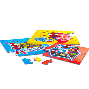 Spidey and Friends Jigsaw Puzzle Set - 3 Pack Spidey Puzzle Bundle with Tattoos and More for Kids Adults (Spidey and Friends Par
