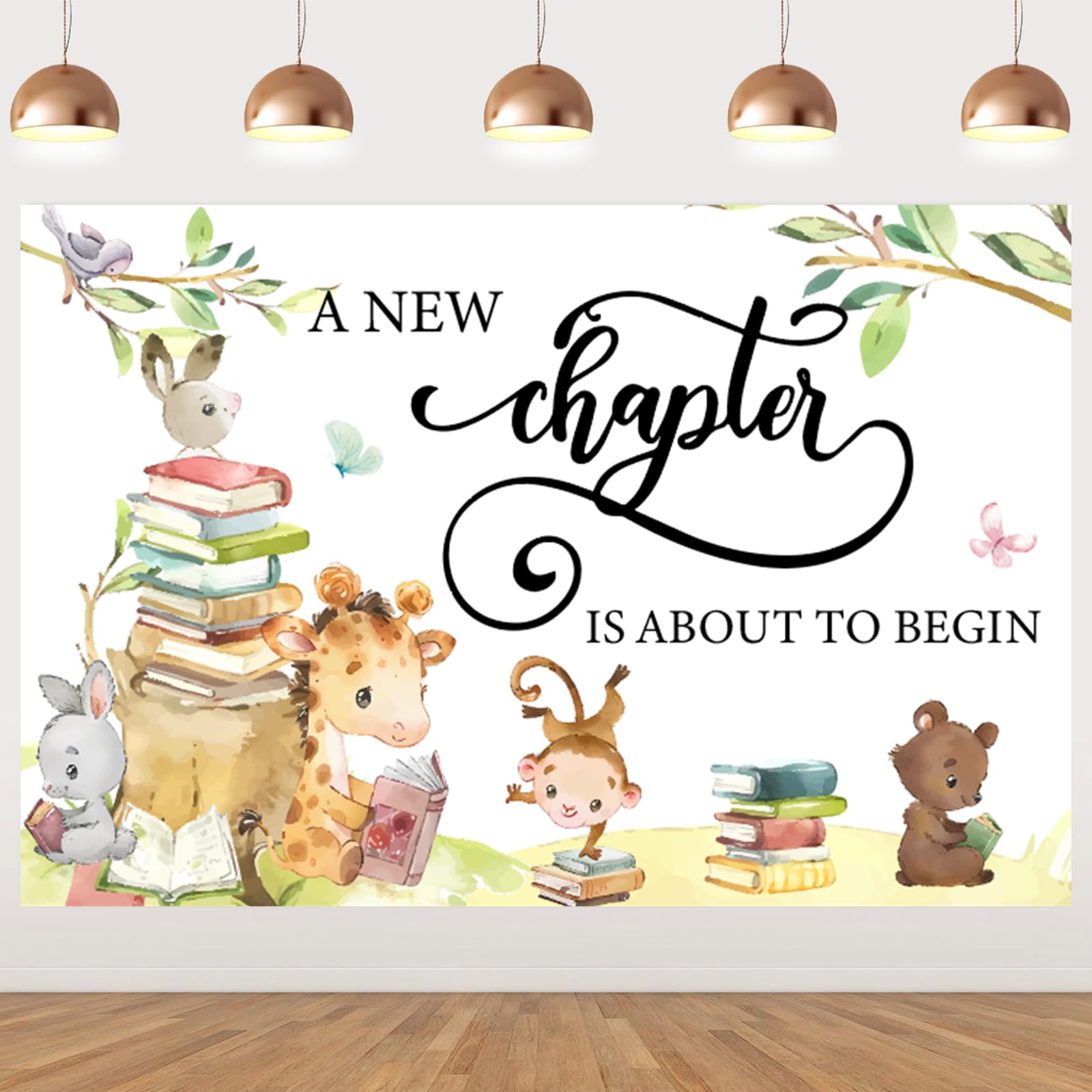 JOYMEMO Storybook Baby Shower Backdrop - A New Chapter is About to Begin Baby Shower Decorations, Storybook Theme Forest Animal 