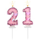 Girls Birthday Number 21 Candles, 2.95in Glitter Butterfly Happy Birthday Cake Toppers Pink Sequins Wedding Numeral Cupcake Deco
