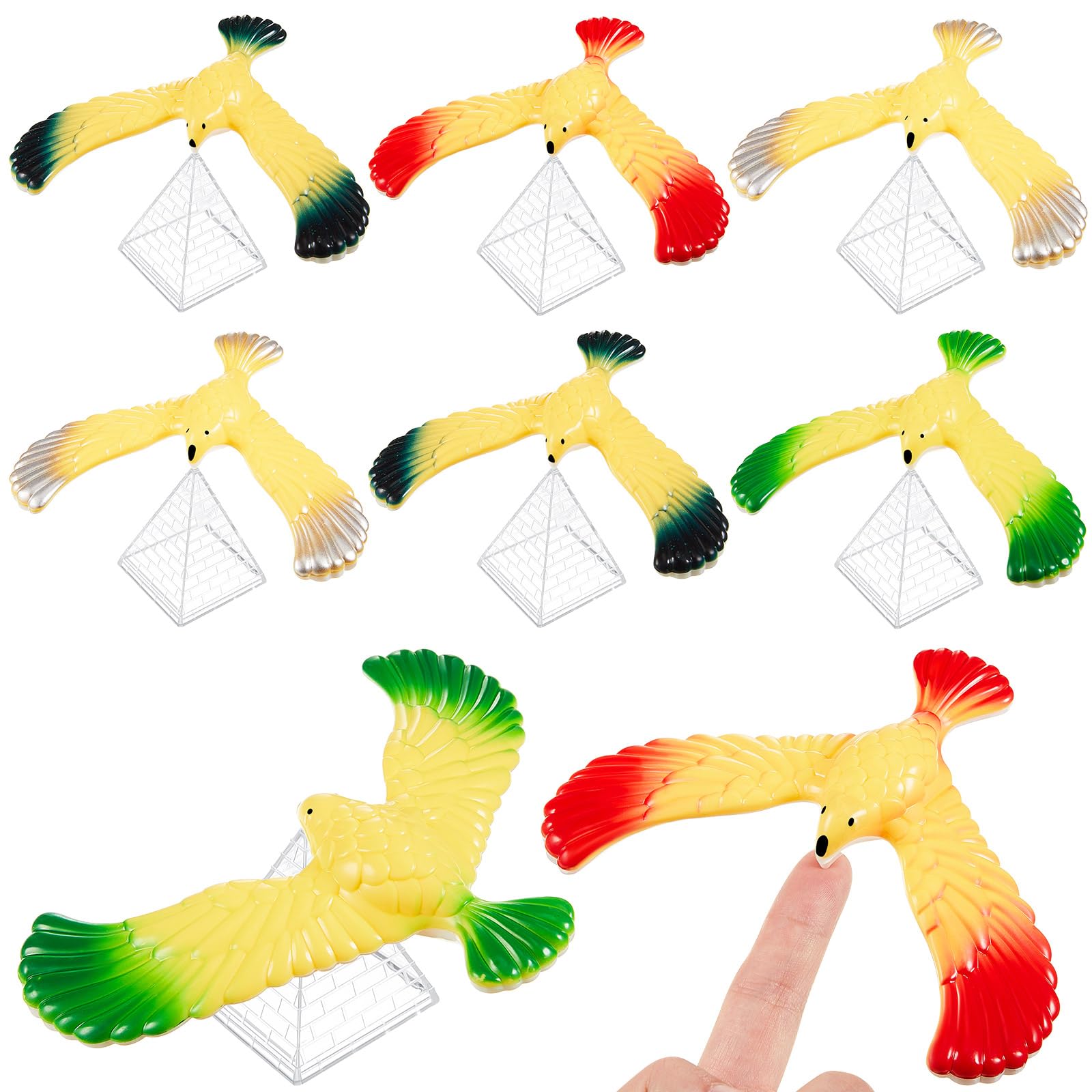 WinnerWhy 8 Pcs Balance Bird Gravity Bird with Pyramid Combination Physical Science mature-themeds Office Desktop Novelty Eagle Trick Party Toy for Science Lovers Teachers Gift  Random Color