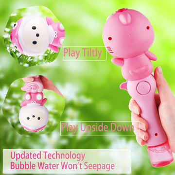 Cute Bubble Wand Machine For Kids,Automatic Electric Cartoon Musical Light Usb Rechargeable Bubble Maker With 2 Bubble Solutions