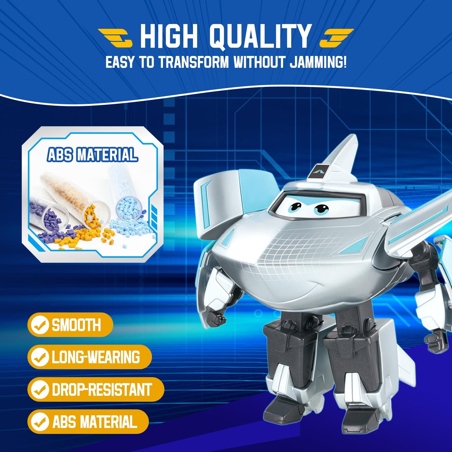 Super Wings Transformable Airplane Toys - 2 in 1 Rescue Bots Action Figures for Kids, Silver, Model YW780232, Ages 3-7