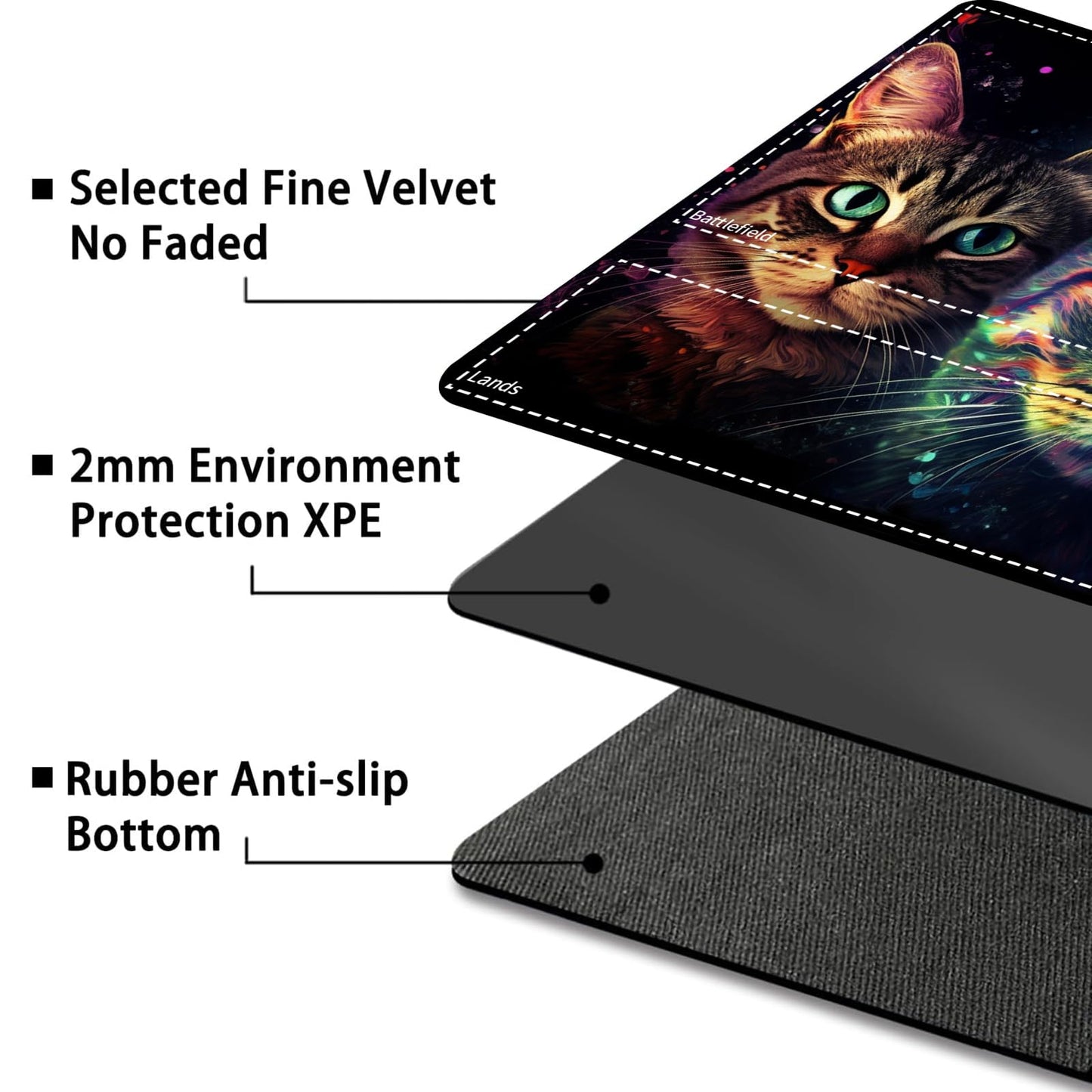 for MTG Card Playmat with Zone Game Play Mat for MTG TCG 24 x 14 inches Non-Slip Play Mat for Commander Board RPG CCG Game TCG Other Card Games/Mouse Pad-Three Cute Cats