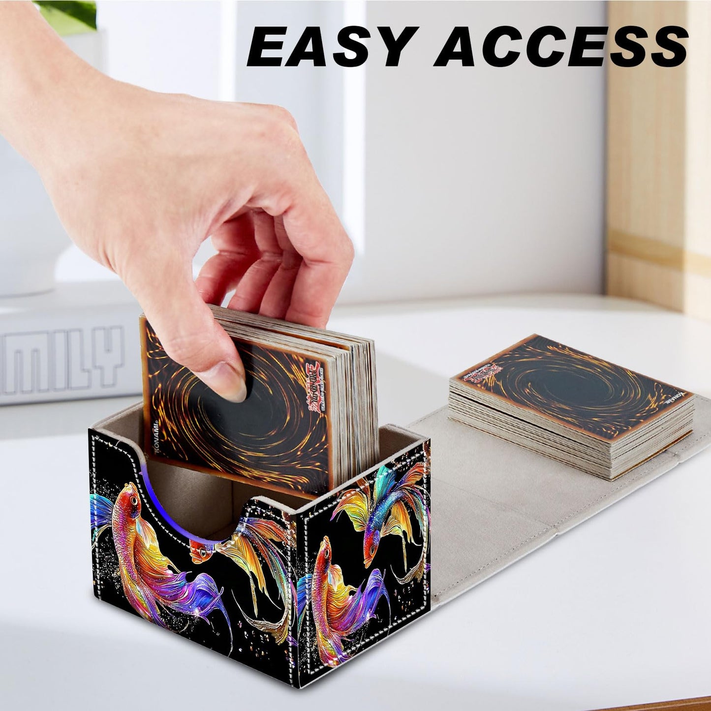 DEGDFSGR Commander Card Game Storage Box for TCG MTG Deck Box Organizer Trading Card Case Magnetic Closure Creative Pattern Up to 200 Cards  Colorful Beautiful Betta Fish