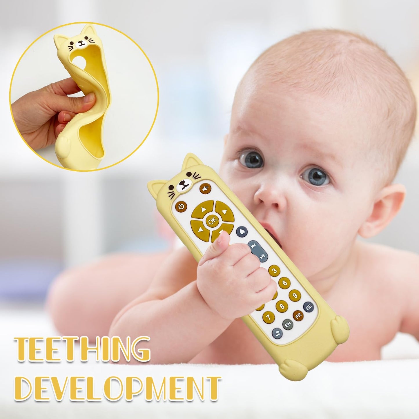 Soft Silicone Musical Teething Toys For Toddlers, Babies, Boys, Girls, 6-12 Months Baby Remote Control Shape Molar Teether Chew
