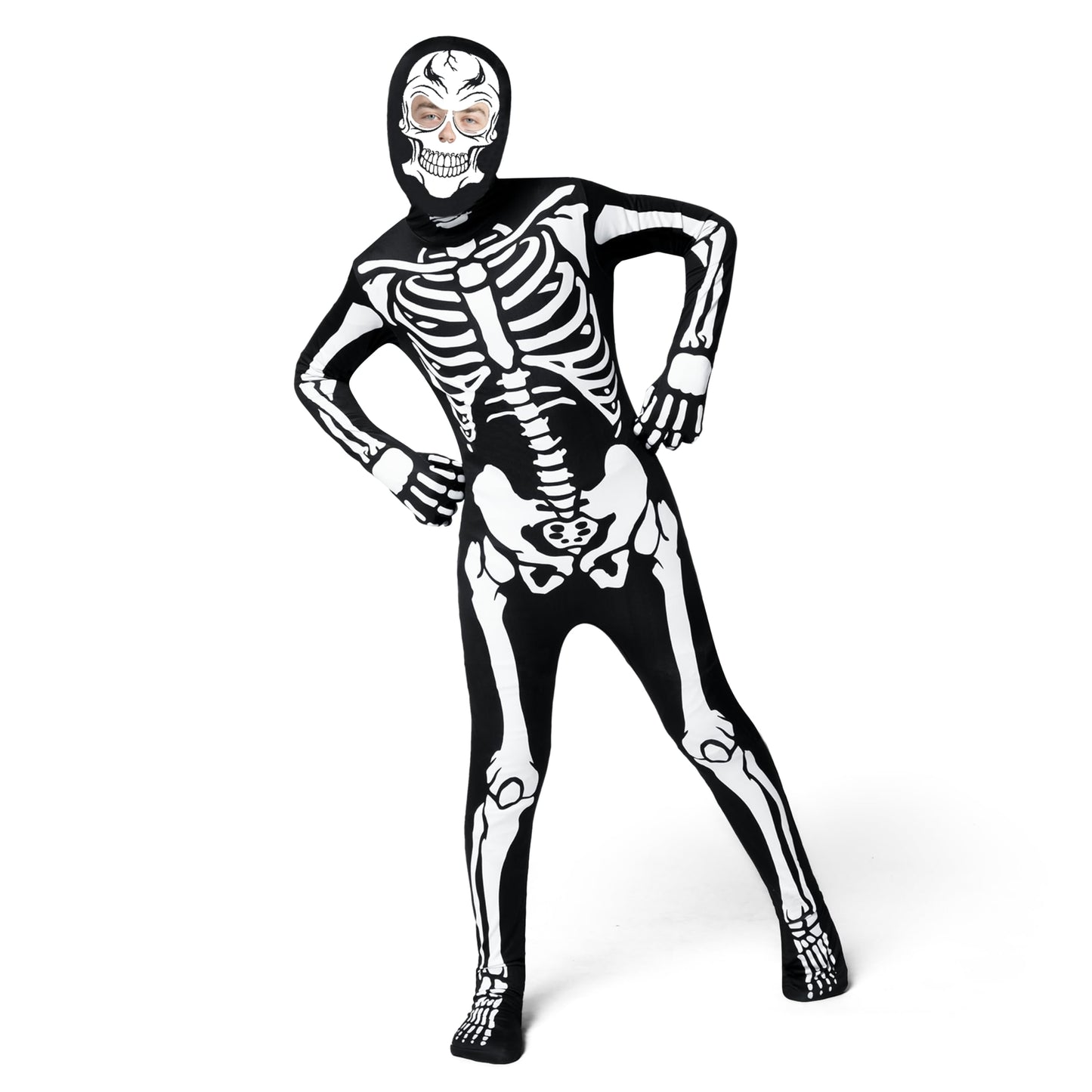 Spooktacular Creations Glow In The Dark Skeleton Costume For Kids Boys, Halloween Costume For Kids, Skeleton Jumpsuit-M