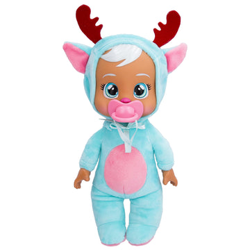 Cry Babies Tiny Cuddles Christmas Eve - 9' Baby Dolls, Cries Real Tears, Blue And Pin Reindeer Themed Pajamas