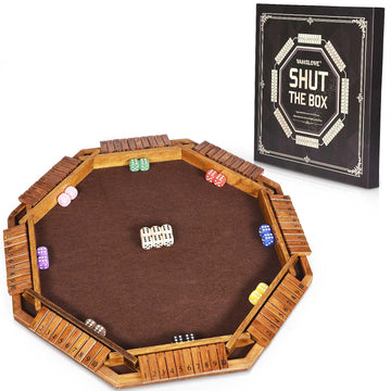 Vamslove Shut The Box Dice Game For 8 Players Upgraded Wooden Board Table Math Game With 16 +6 Dices - Educational Game For Kids, Adults (Instruction Included)