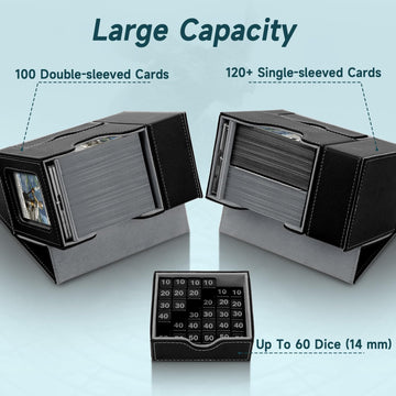 Mtg Deck Box, Dice Tray & Tower 2 In 1 Mtg Commander Deck Box Fits 120+ Single Sleeved Cards, Leather Magnetic Closure Card Deck