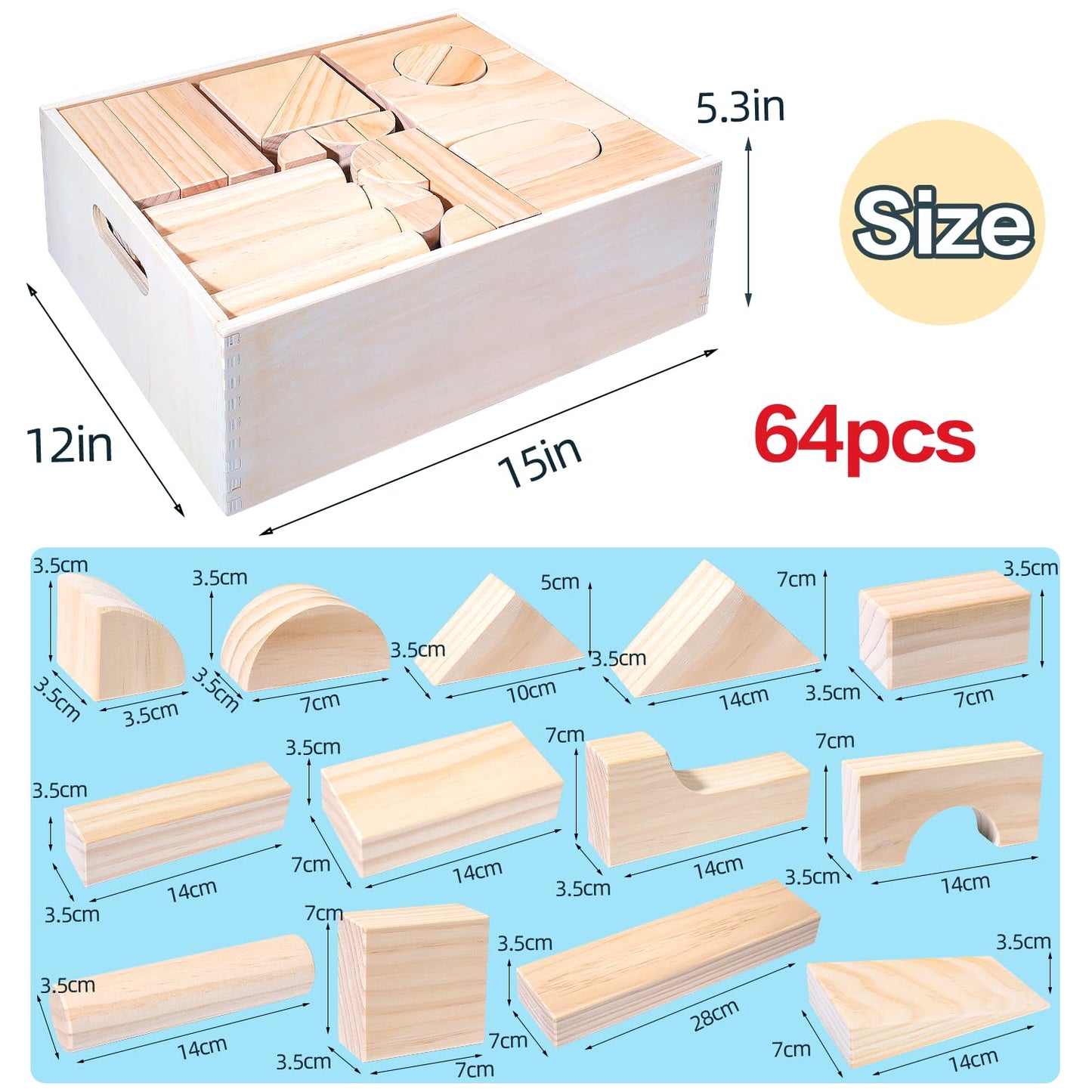 Large Wooden Building Blocks Set - Educational Preschool Learning Toys With Wooden Storage Box, Toddler Blocks Building And Stac