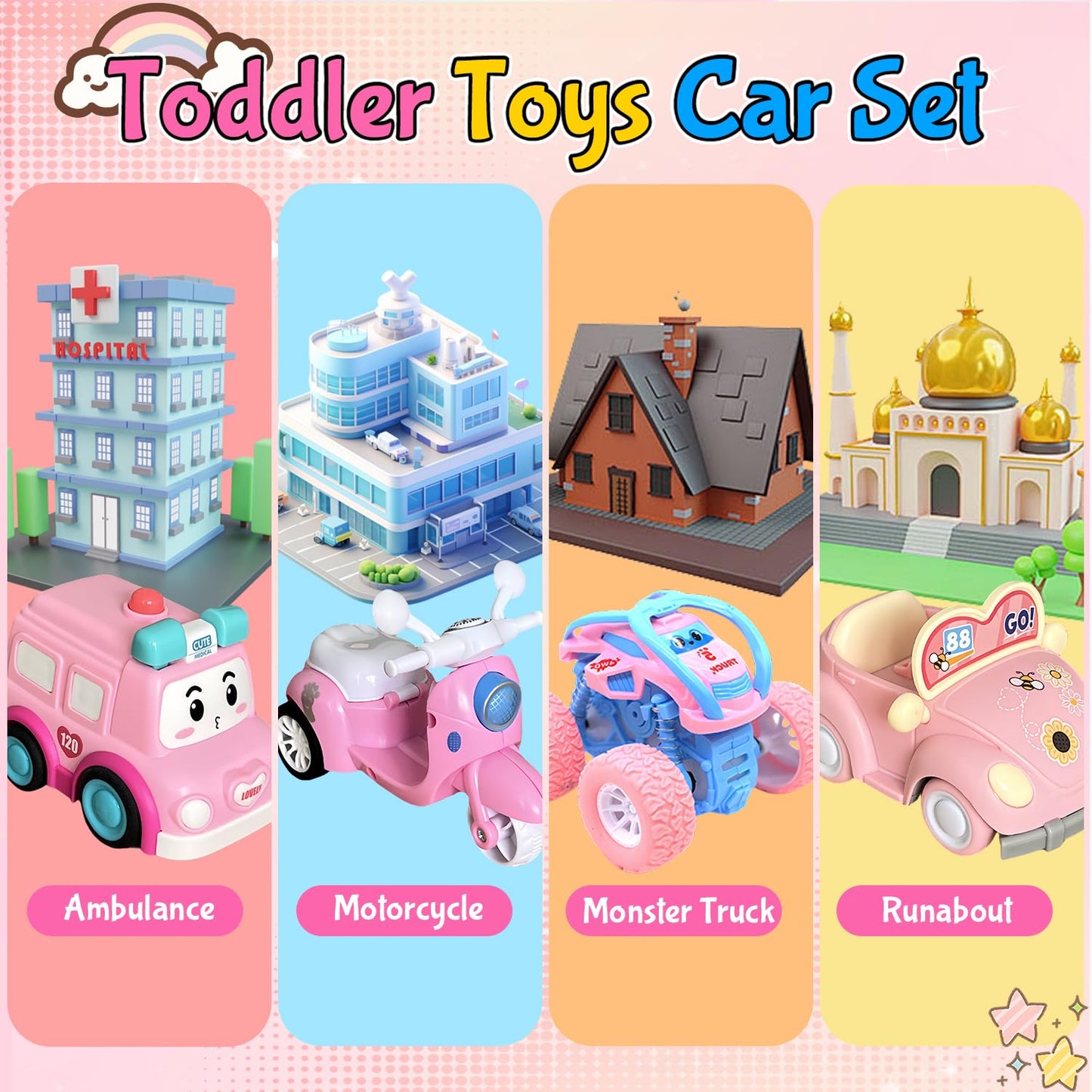 Toddler Girls Brithday Gifts Sets For Age 2 3 4 5, Girls Princess Car Toy Set With Baby Doll, Storage Bag For Traffic Safety Edu