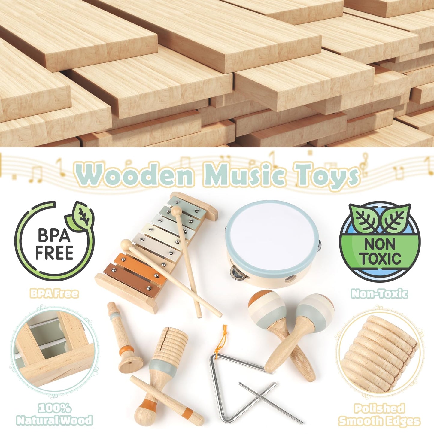 Musical Toys For 1 Year Old Boy Gifts - Wooden Musical Instruments For Toddlers 1-3 - Christmas Birthday Gifts For One Year Old Girls With Boho Xylophone - Montessori Toy For Babies 6-12-18 Months