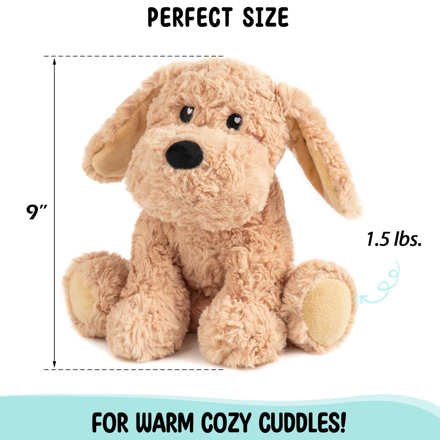 Happy Fuel Golden Retriever Stuffed Animal Heating Pad - 10" Plush Toy, Unscented, 1.5 lbs, Golden Dog for Warmth & Comfort