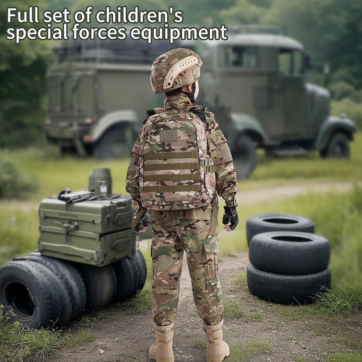 Klocerg Children'S Army Special Forces Clothing Children'S Camouflage Single Soldier Clothing Helmet Backpack Soldier Boy (9-11/