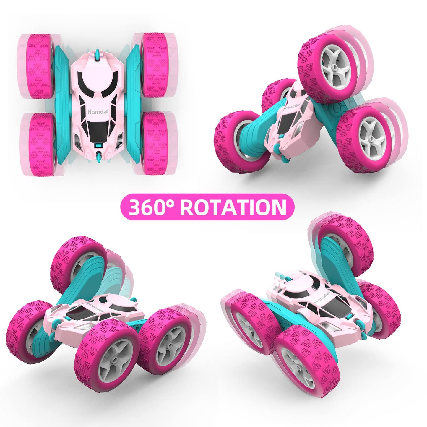 Hamdol Remote Control Car for Girls Pink RC Car Double Sided 360Flip Stunt Car with Headlights, All Terrain Tires, Rechargeable