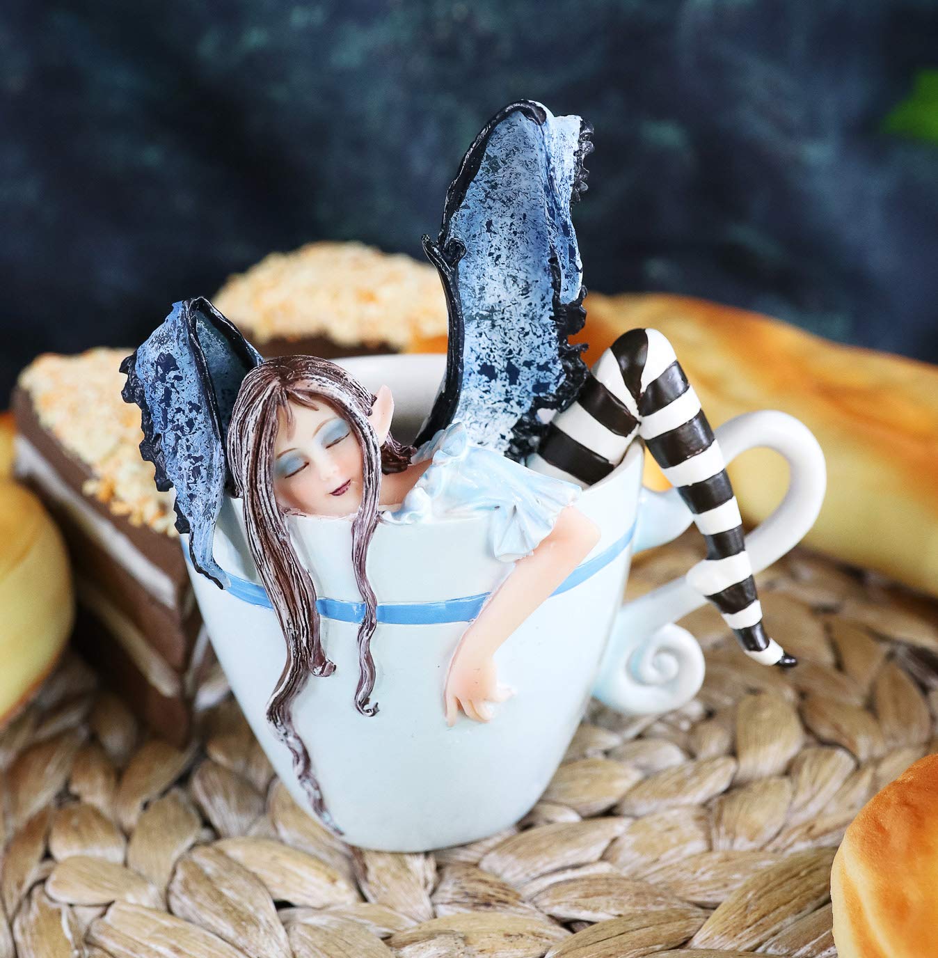 Ebros Gift Amy Brown Teacup Latte Coffee Drunk Fairy Figurine Fantasy Mythical Faery Magic Watercolor Collectible Decor Statue G