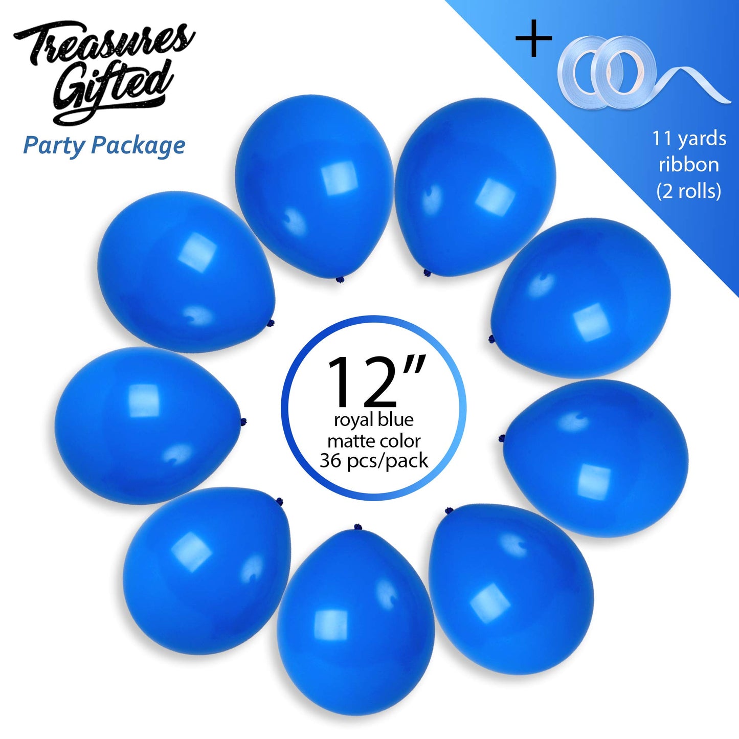 Treasures Gifted Matte Royal Blue Balloons - Premium Navy Blue Balloons - Blue Balloons 12 Inch - Blue Latex Balloons - Large Na
