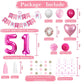 Sweet 51St Birthday Decorations For Women, Pink And White 51 Happy Birthday Balloons, 51St Birthday Party Supplies Including Pin
