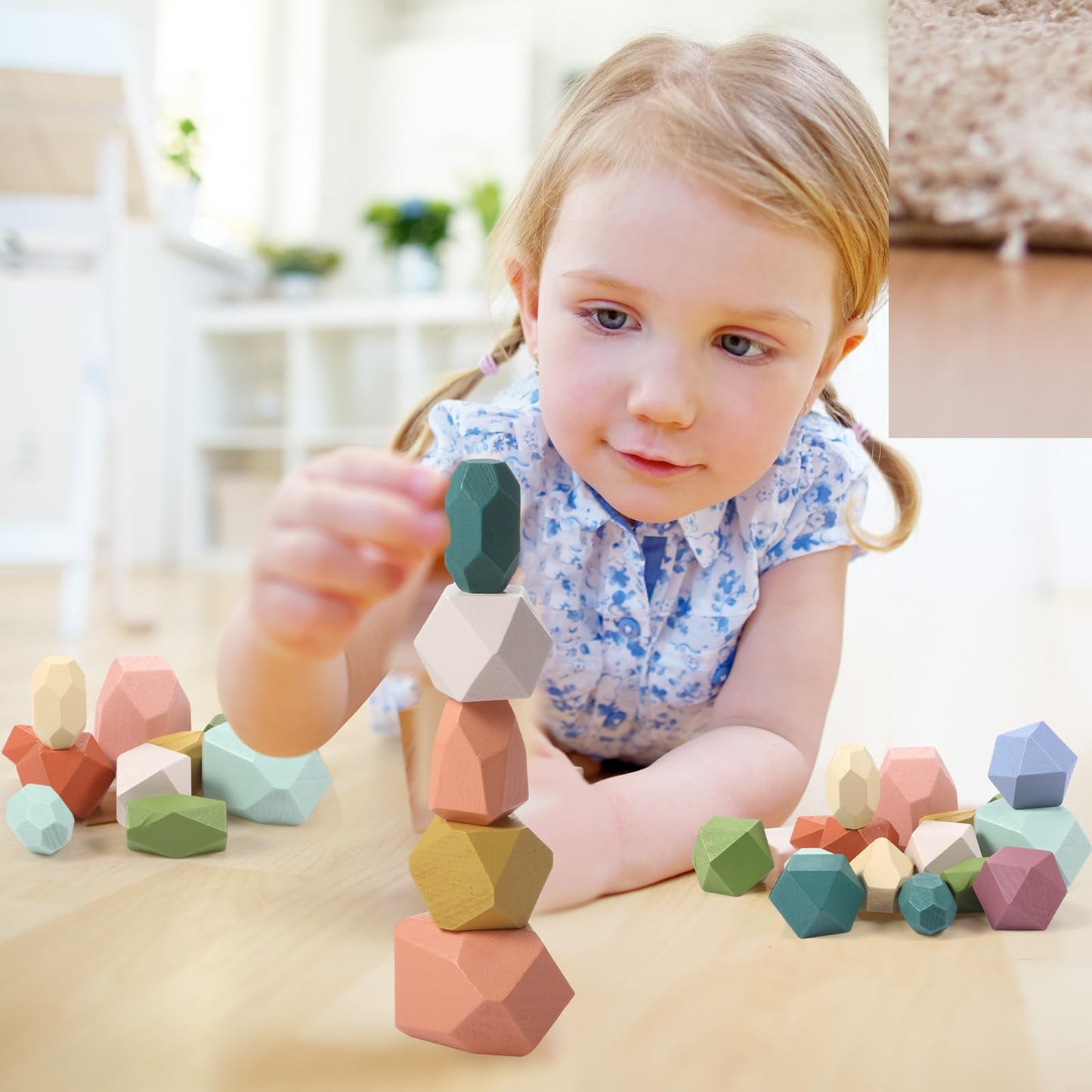 Jenaai 60 Pcs Stacking Rocks Montessori Toys For 1+ Year Old Colorful Wooden Balance Stones Baby Easter Basket Stuffers Blocks S