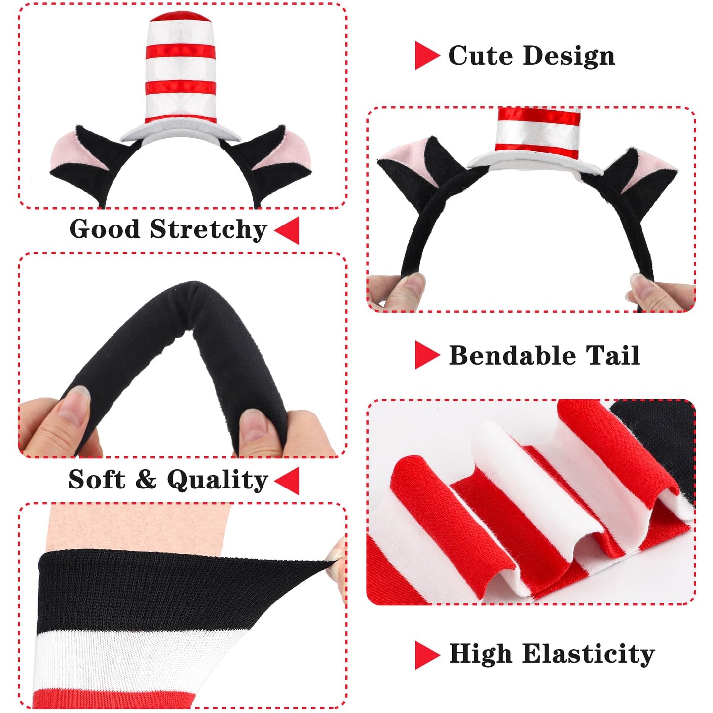 NinkyNonk 8PCS 100th Day of School Cat Costume with Headband, Tail, Tutu, Bowtie, Arm Warmers, Stockings for Toddler Girls Cospl