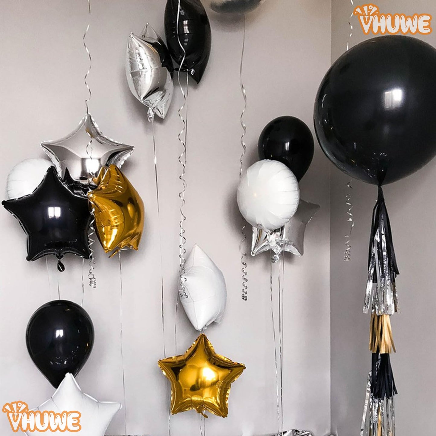 Black Star Balloons 18 Inch, 10 Pcs Black Star Shaped Mylar Helium Foil Metallic Balloon For Birthday Party Decorations Baby Sho