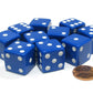 Set of 10 Large Six Sided Square Opaque 19mm D6 Dice - Blue with White Pip Die