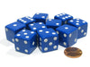 Set of 10 Large Six Sided Square Opaque 19mm D6 Dice - Blue with White Pip Die