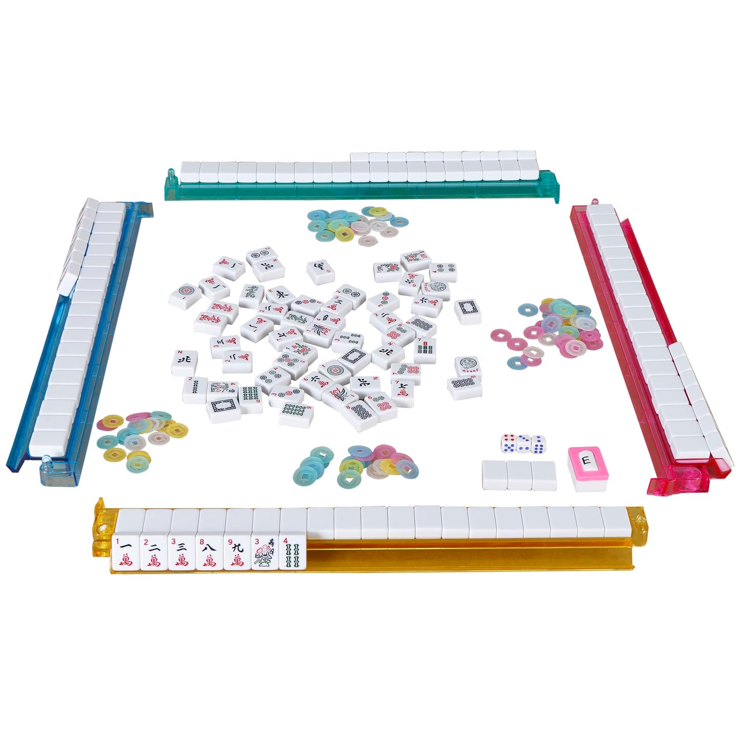 F2C Mahjong Set - Classic 166 Tiles, Melamine, All-in-One Rack, Medium Size, Red Soft Bag, Accessories Included