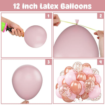 Rose Gold Pink Balloons, 60 Pcs 12 Inch Rose Gold Pastel Pink Birthday Balloons With Rose Gold Confetti Balloons, Pink Helium Ba
