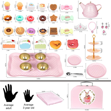 Tea Party Set for Little Girls, 49PCS Princess Tea Time Toys Including Tea Set Dessert Carrying Case, Kids Kitchen Pretend Plays