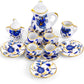 15 Pieces Miniature Porcelain Tea Cup Set Kitchen Miniature Porcelain Set Mini Flower Pattern Teapot Cup Plates Dollhouse Kitchen Accessories(Retro Flower Style)