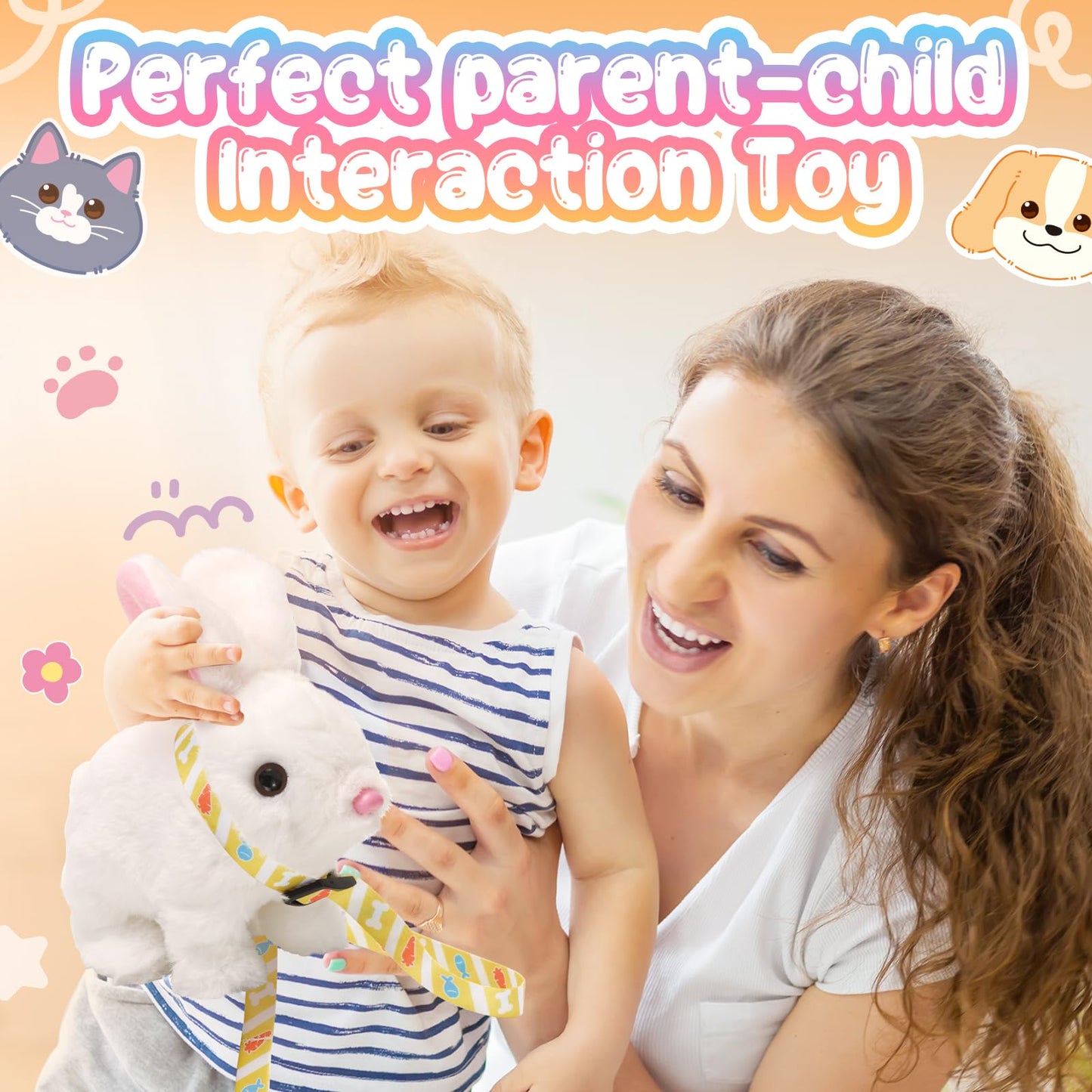 Tagitary Plush Toys Electronic Toy With Sounds,Wiggling Ears,Twitching Mouth And Nose, Interactive Rabbit Toy For Kids With Leash,Easter Christmas Birthday Gift For Toddlers Kids