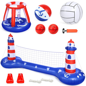Eaglestone Pool Volleyball Net &Basketball Hoop Inflatable Pool Floats Toys Swimming Water Games For Adults And Kids 8-12 Teens