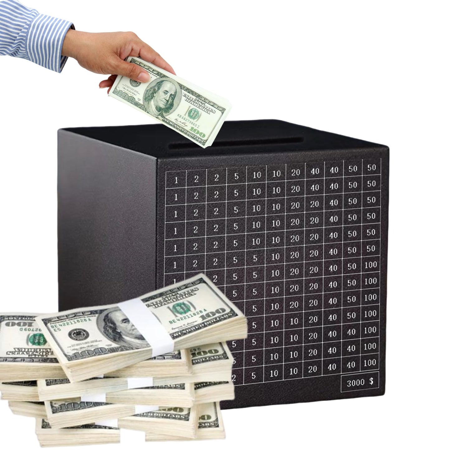 Generic Stainless Steel Money Bank Savings Box Piggy Bank Cash Saver Money Box for Adults Child (3000 Dollar) (Black)