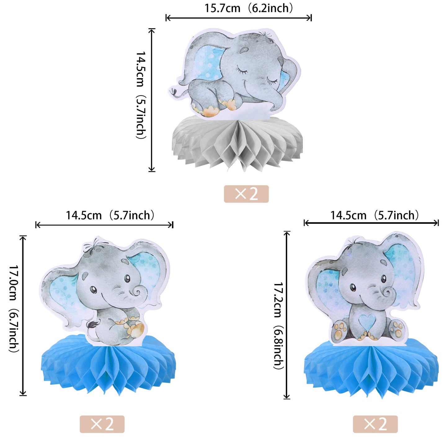 6 Pcs Blue Elephant Honeycomb Table Centerpiece It'S A Boy Baby Shower Table Toppers Centerpieces Decro For Elephant Theme Gender Reveal Baby Shower Birthday Party Table Decorations Supplies