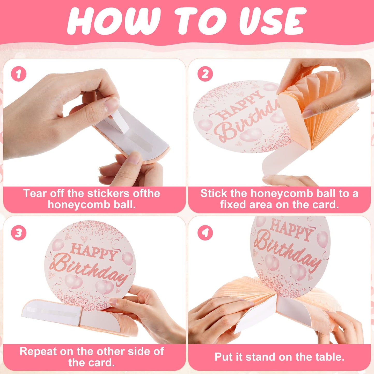 Yalikop 8 Pcs Pink Rose Gold Birthday Decorations for Women Happy Birthday Honeycomb Centerpieces for Tables Glitter Birthday Ta