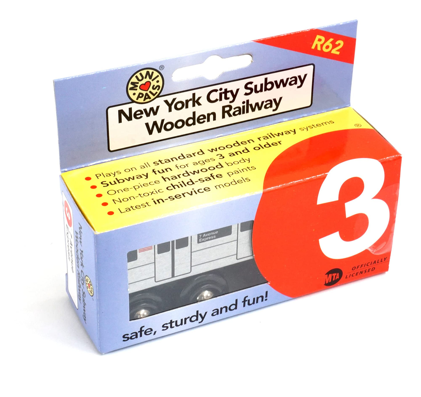 Muni Pals Munipals New York City Subway Wooden Railway (A Division/Irt) 3 Train/7 Avenue Express–Child Safe And Tested Wood Toy Train