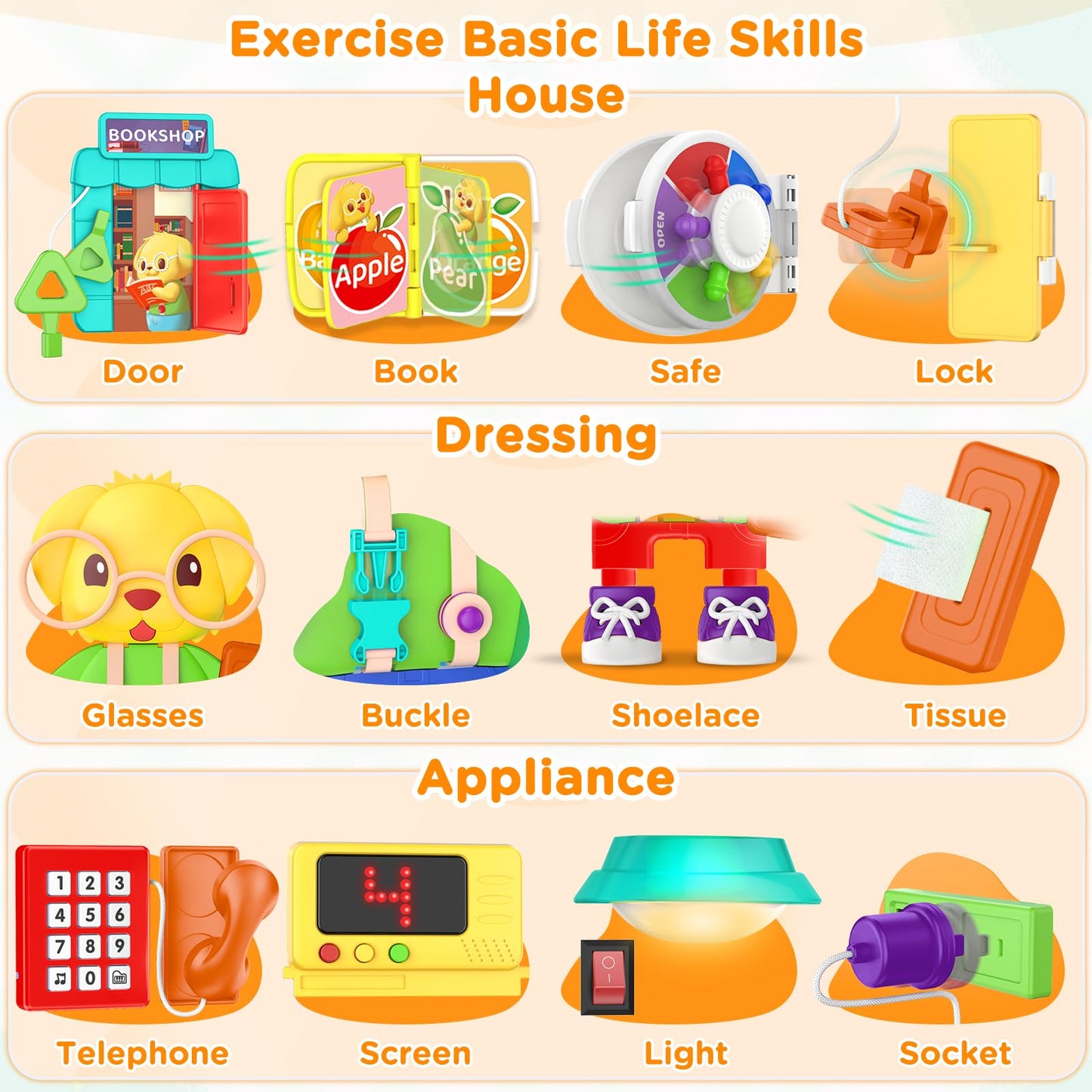 Montessori Busy Board for 1 Year Old Boy Toy, Birthday Gifts for 12-18 Month Old Boy Girl, Learning Toys for Toddlers 1-3, Toddl