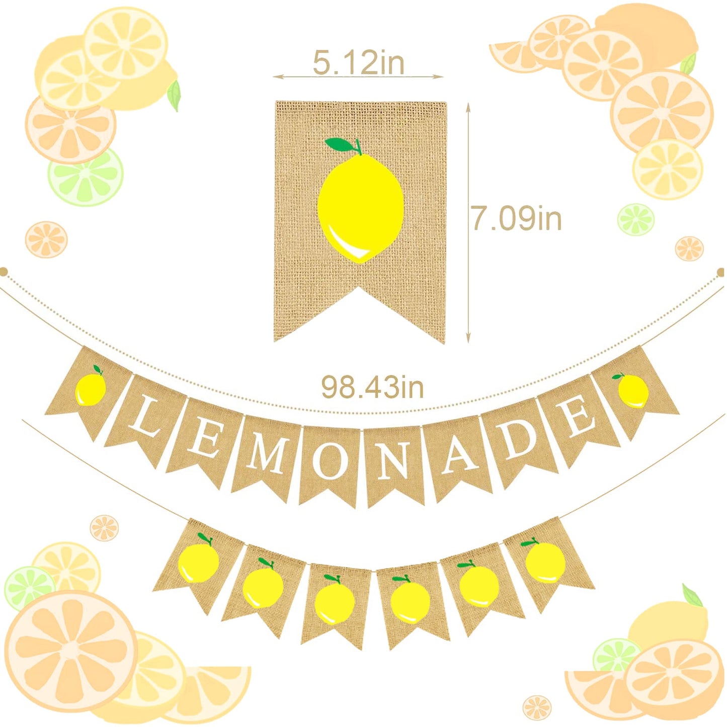 LaVenty Burlap Lemonade Banner for Lemonade Stand Decorations Lemonade Sign Lemon Party Decor, Lemon Garland Summer Lemon Themed