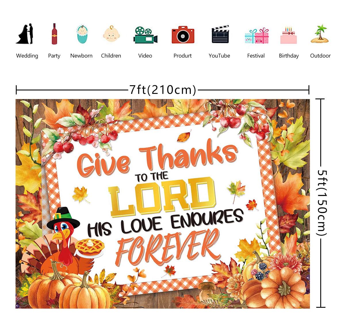 Fall Thanksgiving Backdrop Give Thanks to The Lord Photography Background Give Thanks Thanksgiving Harvest Day Party Decorations