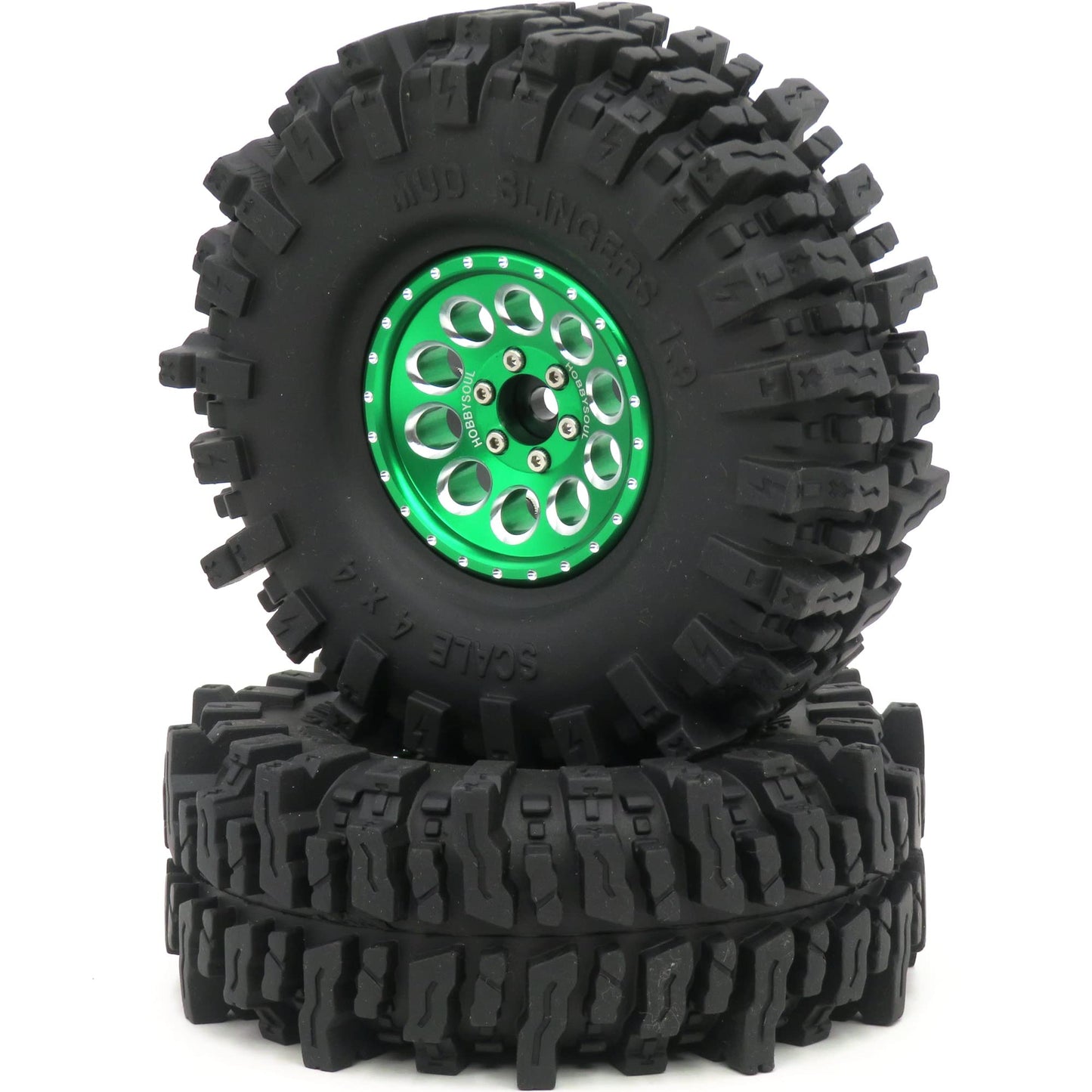 Hobbysoul Soft Sticky 1.9 Mud Slingers Tires Tyres 120Mm/4.72'' Mounted On Aluminum 1.9 Beadlock Wheels Green Rims Hex 12Mm For