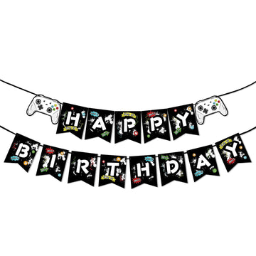 Wernnsai Watercolor Video Game Birthday Banner - Gaming Birthday Party Decorations For Boys Kids Game Themed Party Supplies Pre-Assembled Bunting Garland Hanging Wall Decor