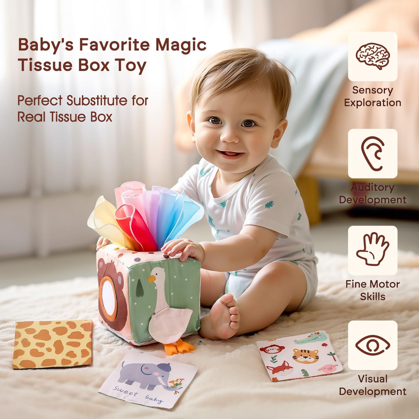 Youuys Baby Tissue Box Toy For Babies 6-12 Months - Montessori Toys Baby Tissue Box Sensory Toys For 1 Year Old - Baby Boy Girl