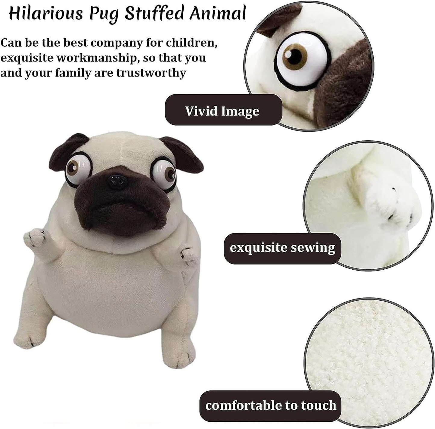 Guoml Cute Pug Plush Stuffed Animal, 10 Inch & 7 Inch, Brown Cotton Toy for Kids & Lovers, Model Dog2909