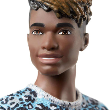 Barbie Ken Fashionistas Doll #153 With Sculpted Dreadlocks Wearing Blue Animal-Print Shirt, Purple Shorts & Boots, Toy For Kids
