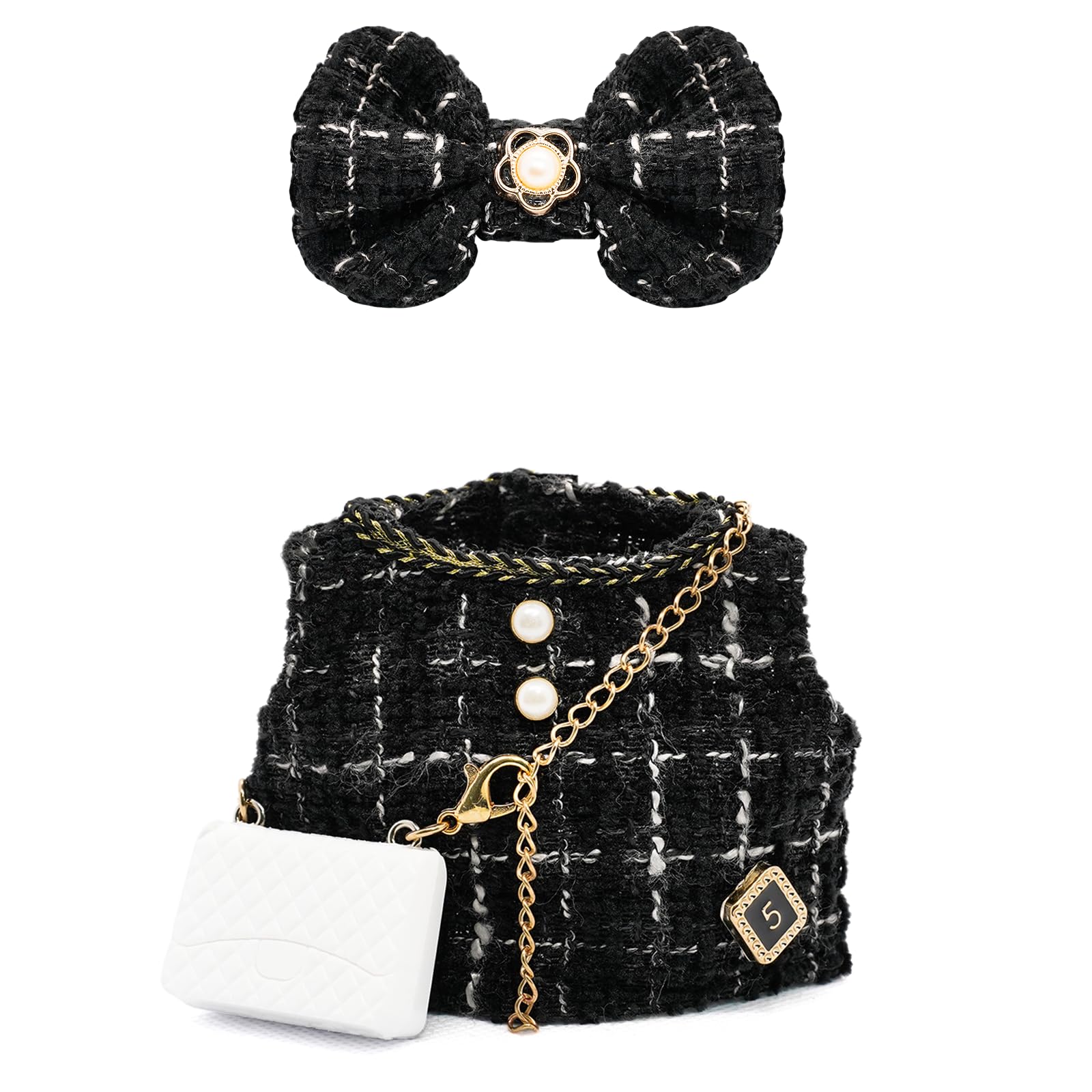 Doll Clothes for 17cm Dolls  enhanced Handmade with elegant Chic Style Set 3 Piece Set Including a Bow  Clothes and White Bag - High-End Dolls Accessories for Play & Display for Play & Display