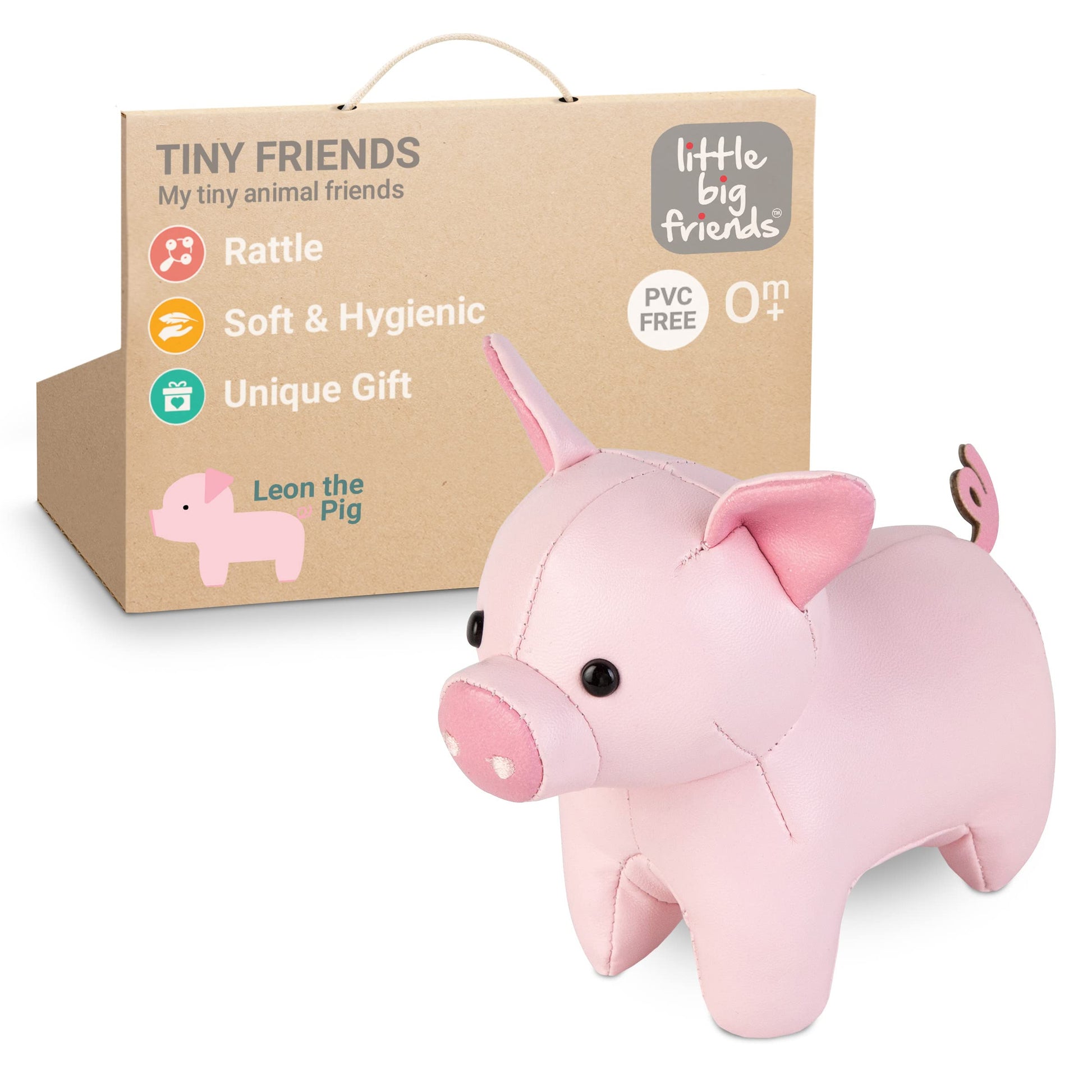Little Big Friends Tiny Friends | Rattle Toy | Special Stuffed Animal | Easy To Clean | Leon The Pig