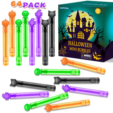 Leetous Halloween Treats Prizes Bulk For Kids, Mini Bubble Wands Party Favors Bulk For Toddlers 64 Pcs, Halloween School Basket