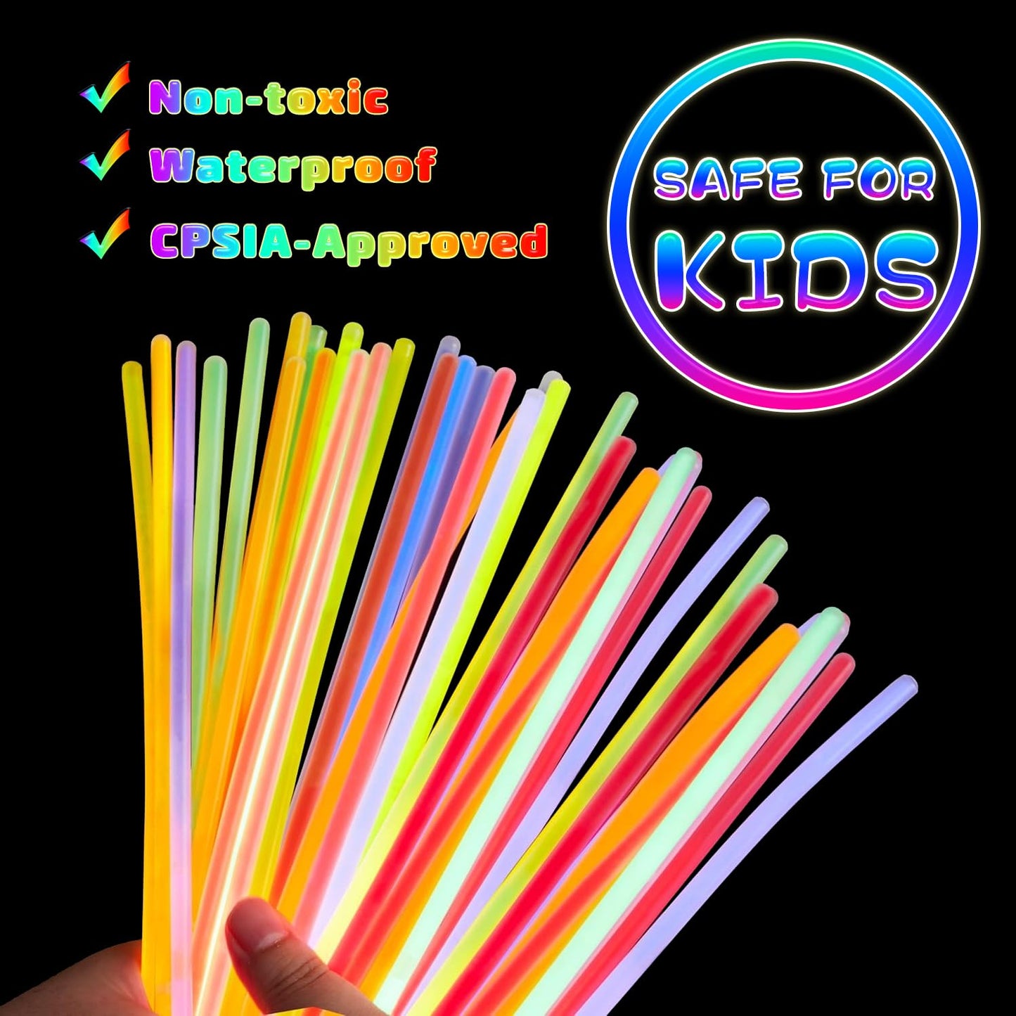 HONLYNE 300 Pcs Glow Sticks Bulk Party Pack, 8 Glow in the Dark Party Supplies, Glow in the Dark Light Up Sticks with Connecto