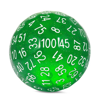 Dndnd D100 Die Glitter Green 100 Sided Dice Set With Translucent Pouch For Dungeons And Dragons(Chameleon Green With White Numbe
